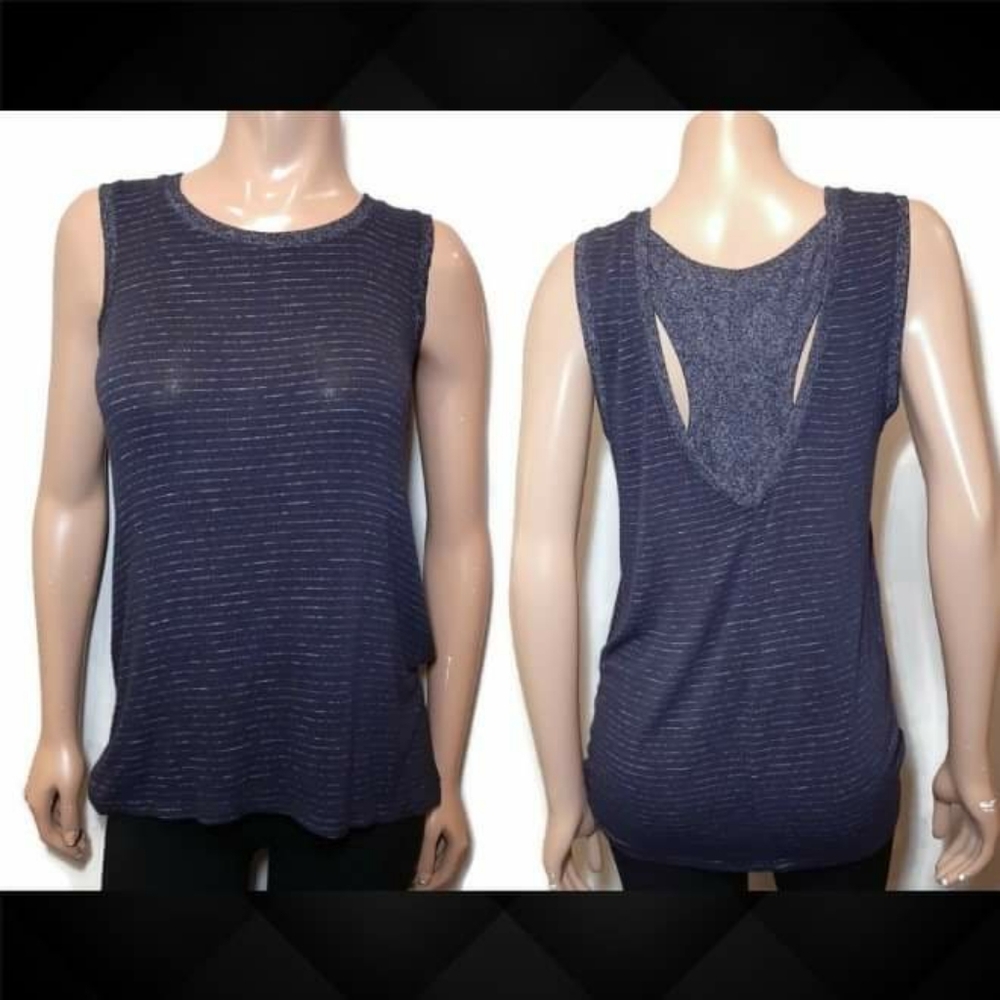 Joe Fresh Active Racerback Top Striped Layered Tank Sporty Summer Blue Medium